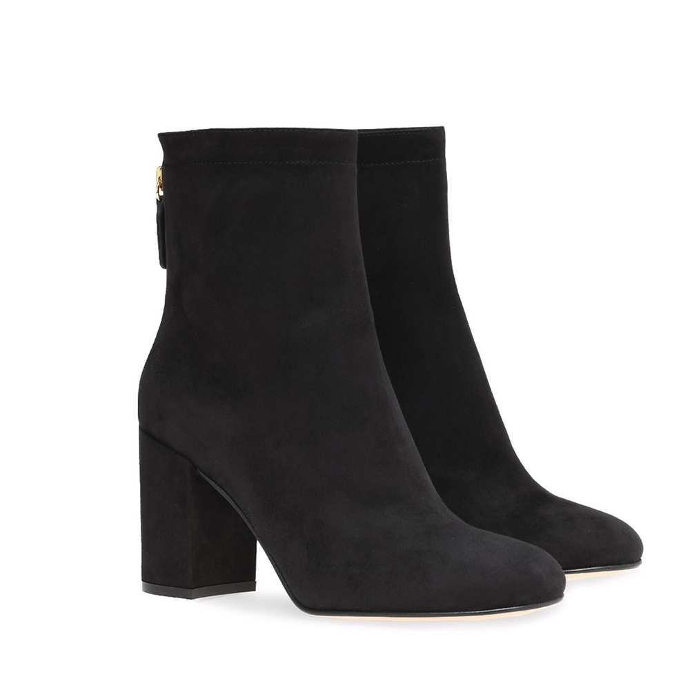GIANVITO ROSSI Black Suede Bellamy Booties with Gold Zipper